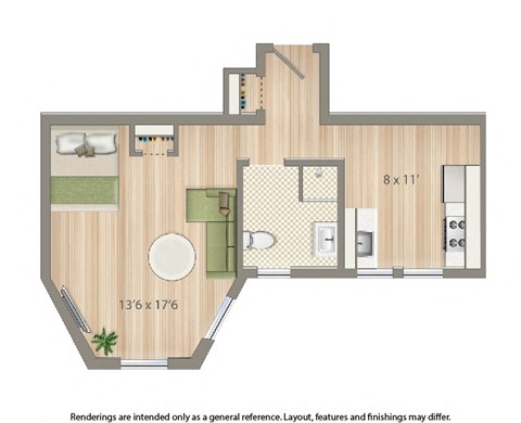 Floor plan for studio, 1 bath, 450 sqft